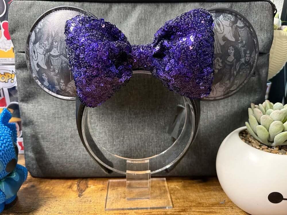 EUC Disney Villains Minnie Mouse Purple Sequined Bow Ears Headband